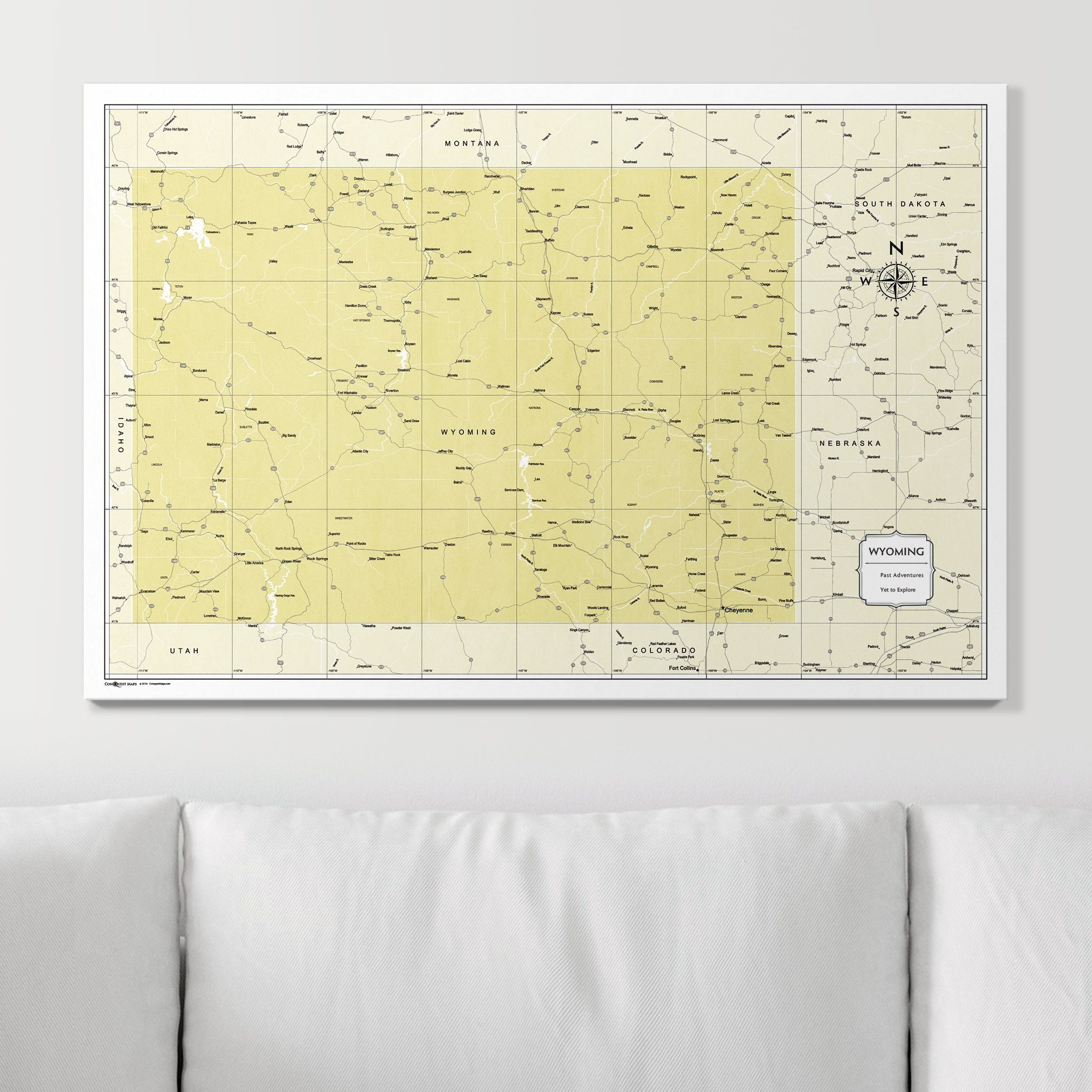 Push Pin Wyoming Map (Pin Board) - Yellow Color Splash CM Pin Board