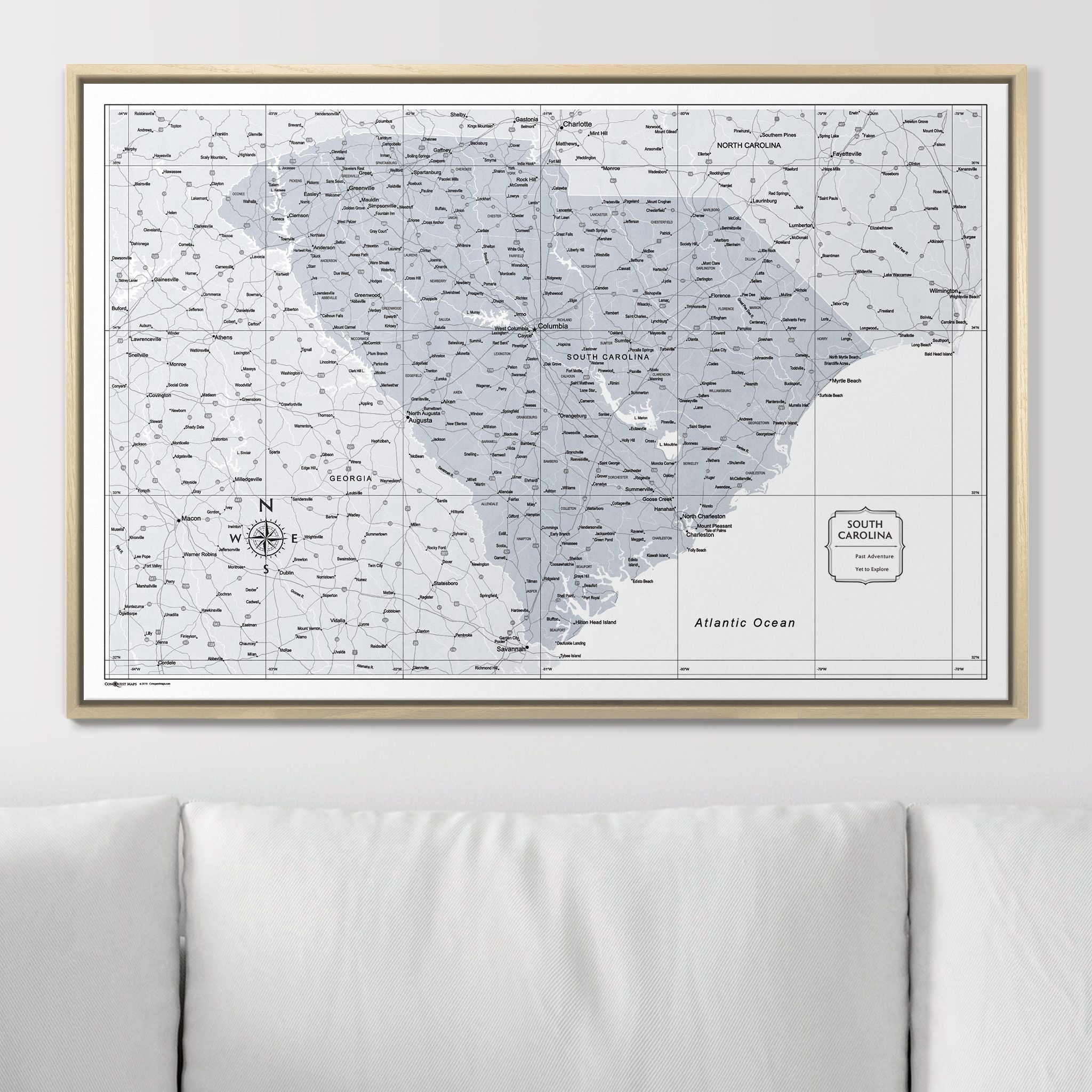 Push Pin South Carolina Map (Pin Board) - Light Gray Color Splash CM Pin Board