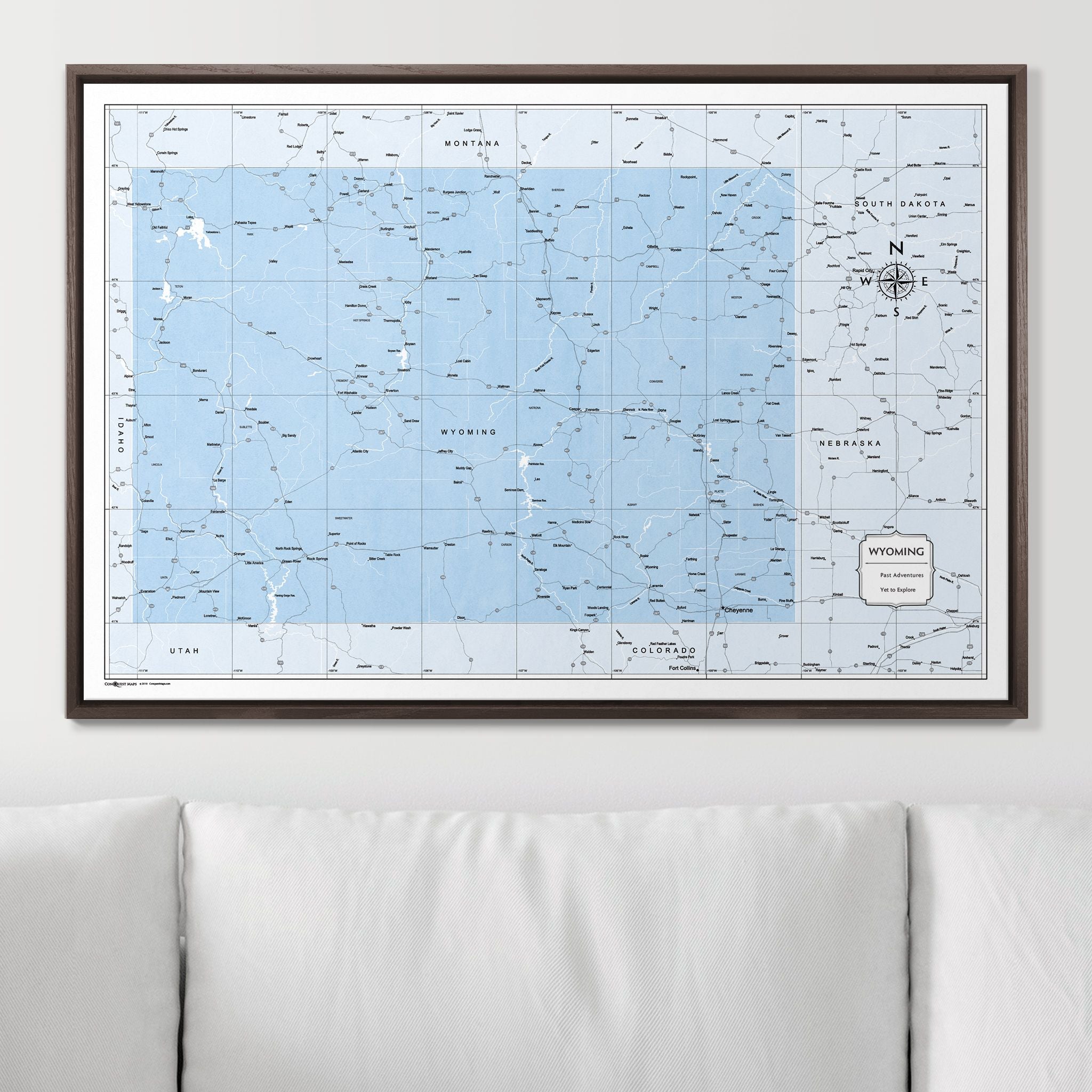 Push Pin Wyoming Map (Pin Board) - Light Blue Color Splash CM Pin Board