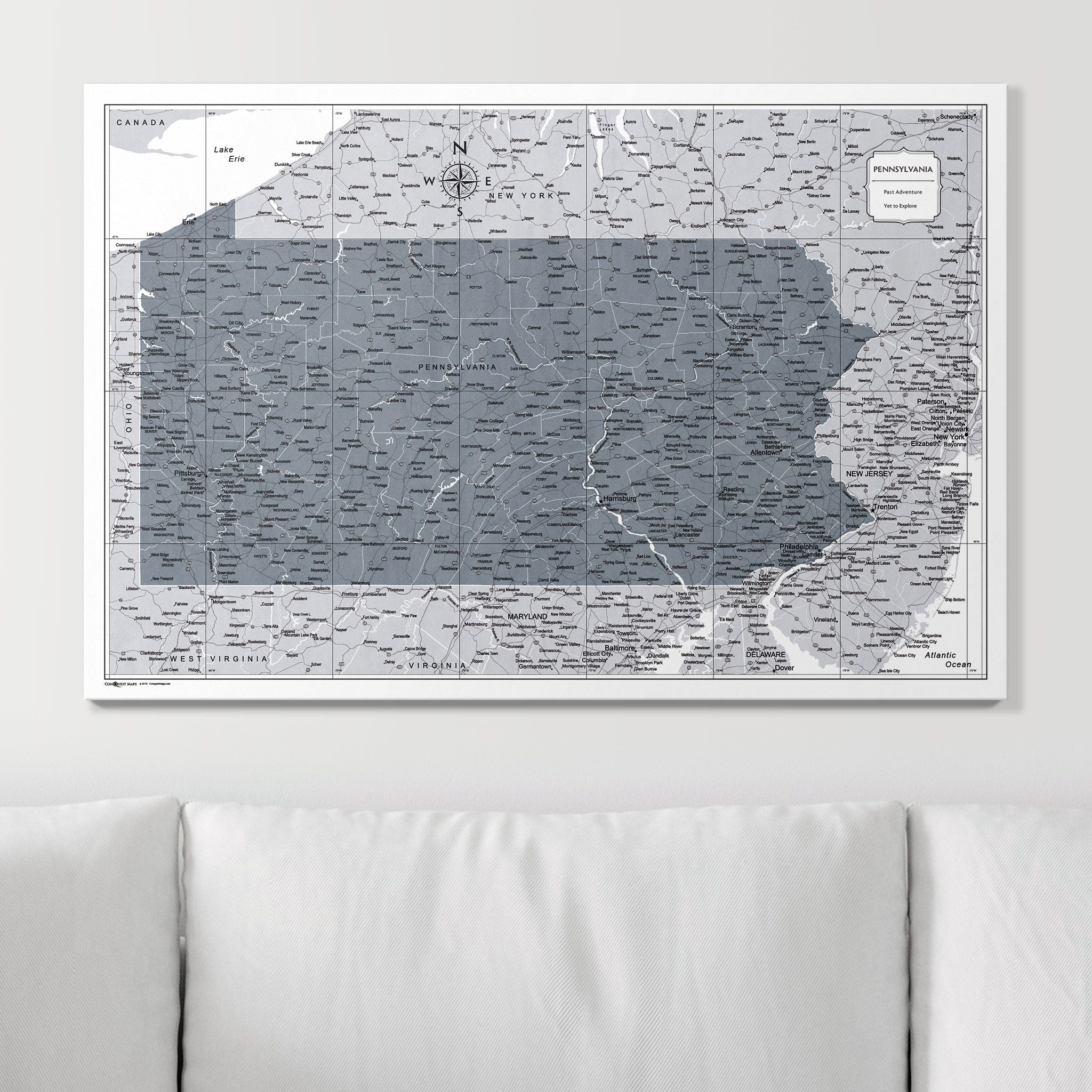 Push Pin Pennsylvania Map (Pin Board) - Dark Gray Color Splash CM Pin Board