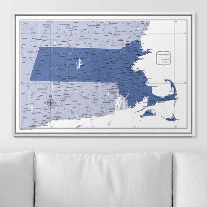 Push Pin Massachusetts Map (Pin Board) - Navy Color Splash CM Pin Board