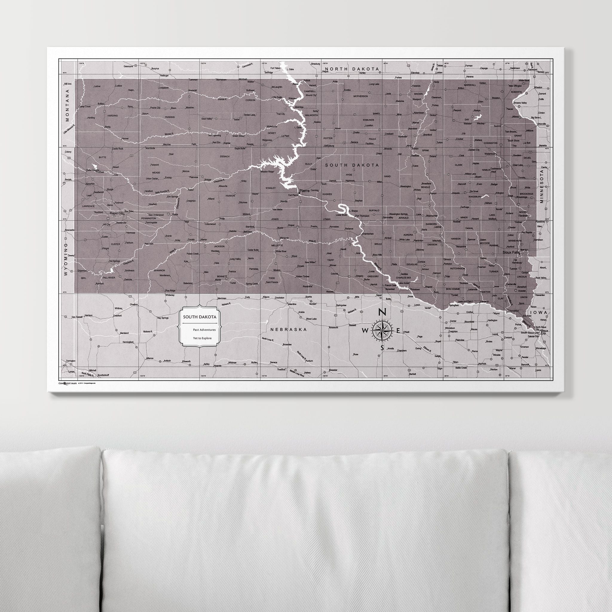 Push Pin South Dakota Map (Pin Board) - Dark Brown Color Splash CM Pin Board