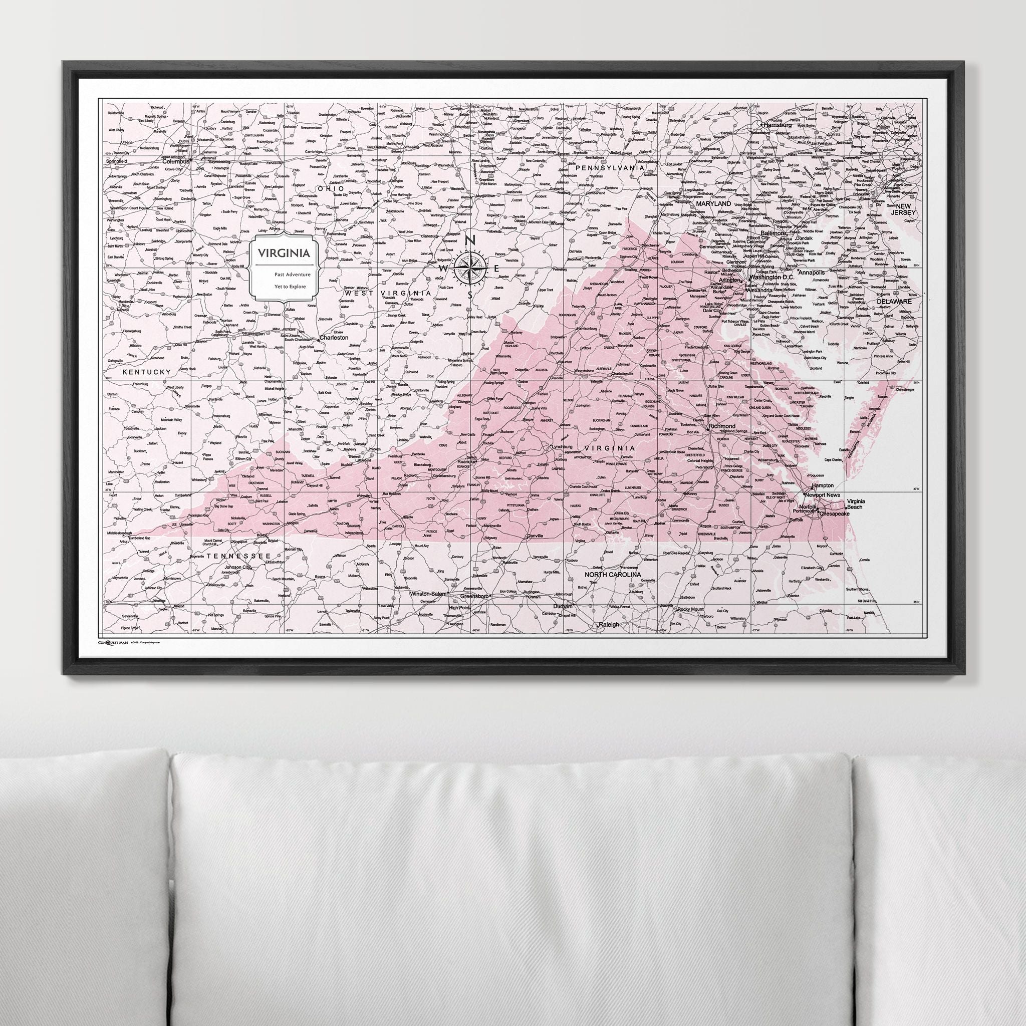 Push Pin Virginia Map (Pin Board) - Pink Color Splash CM Pin Board