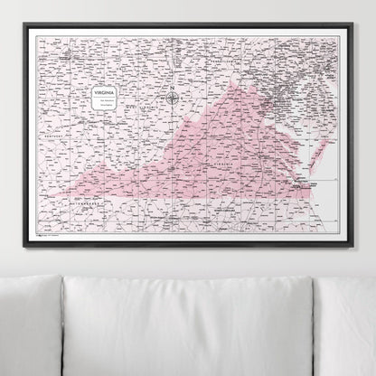 Push Pin Virginia Map (Pin Board) - Pink Color Splash CM Pin Board