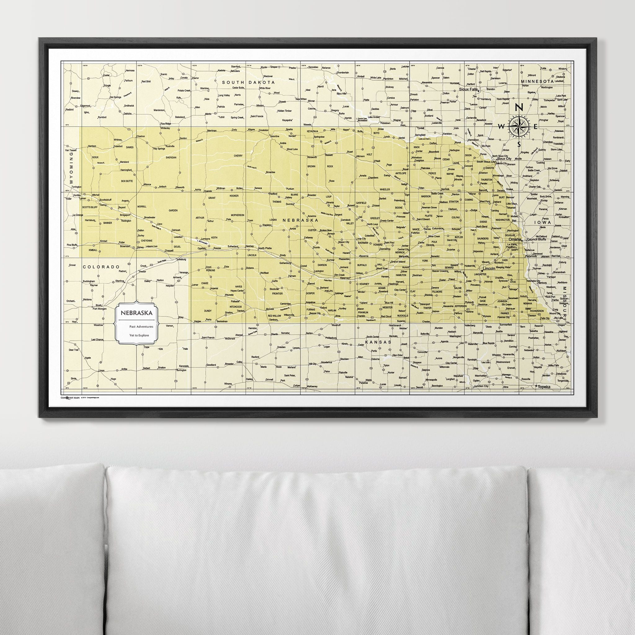 Push Pin Nebraska Map (Pin Board) - Yellow Color Splash CM Pin Board