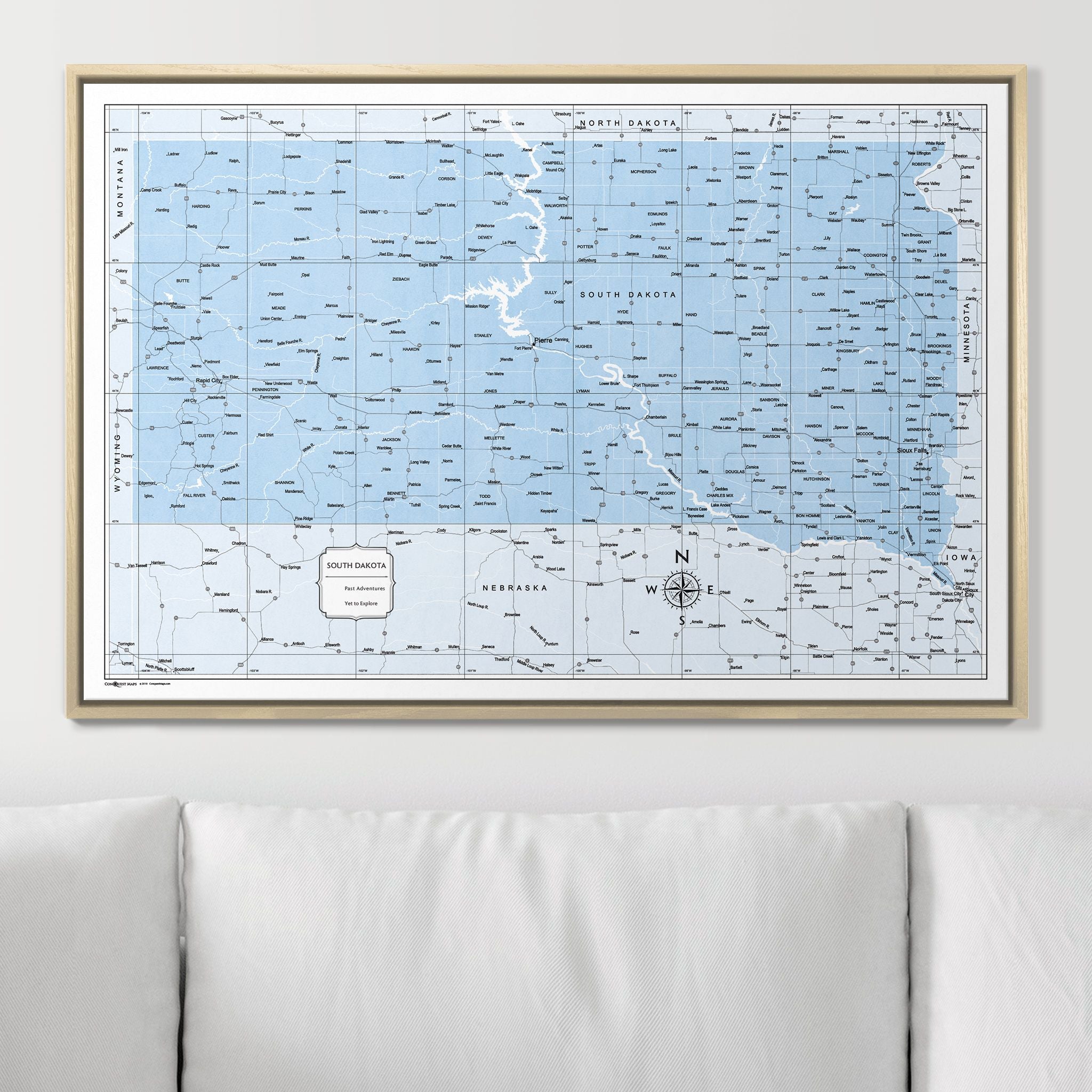 Push Pin South Dakota Map (Pin Board) - Light Blue Color Splash CM Pin Board