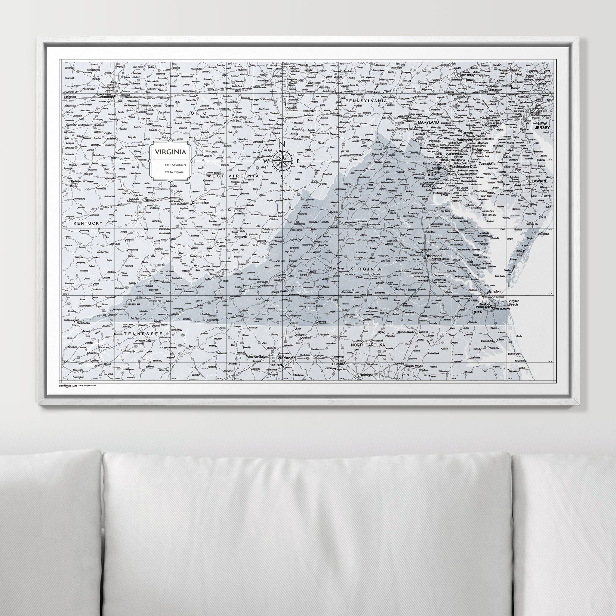 Push Pin Virginia Map (Pin Board) - Light Gray Color Splash CM Pin Board