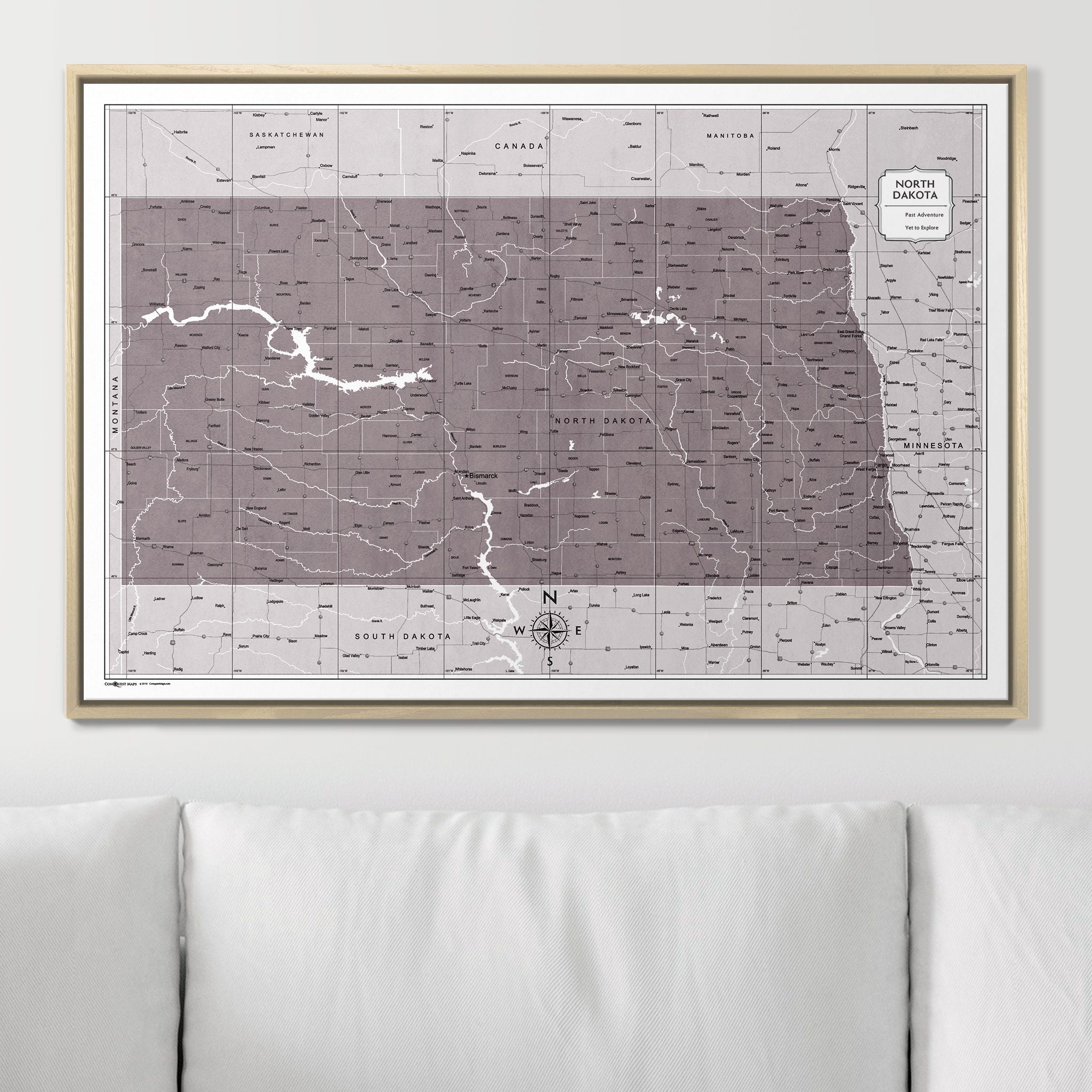 Push Pin North Dakota Map (Pin Board) - Dark Brown Color Splash CM Pin Board