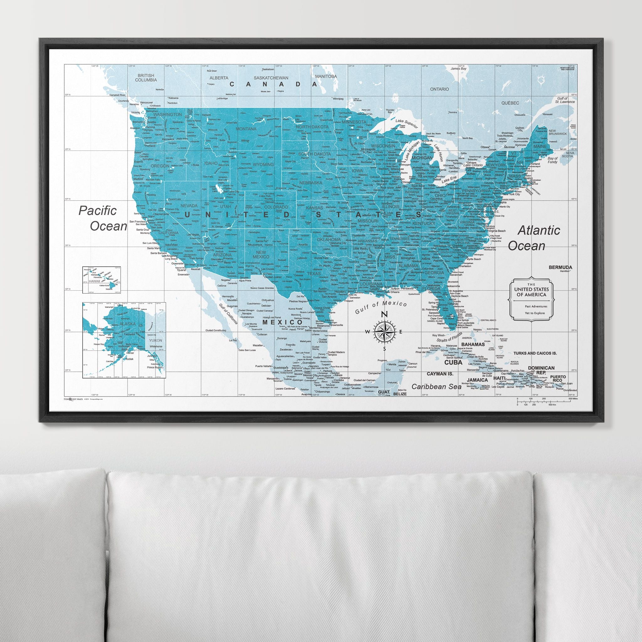 Push Pin USA Map (Pin Board) - Teal Color Splash CM Pin Board