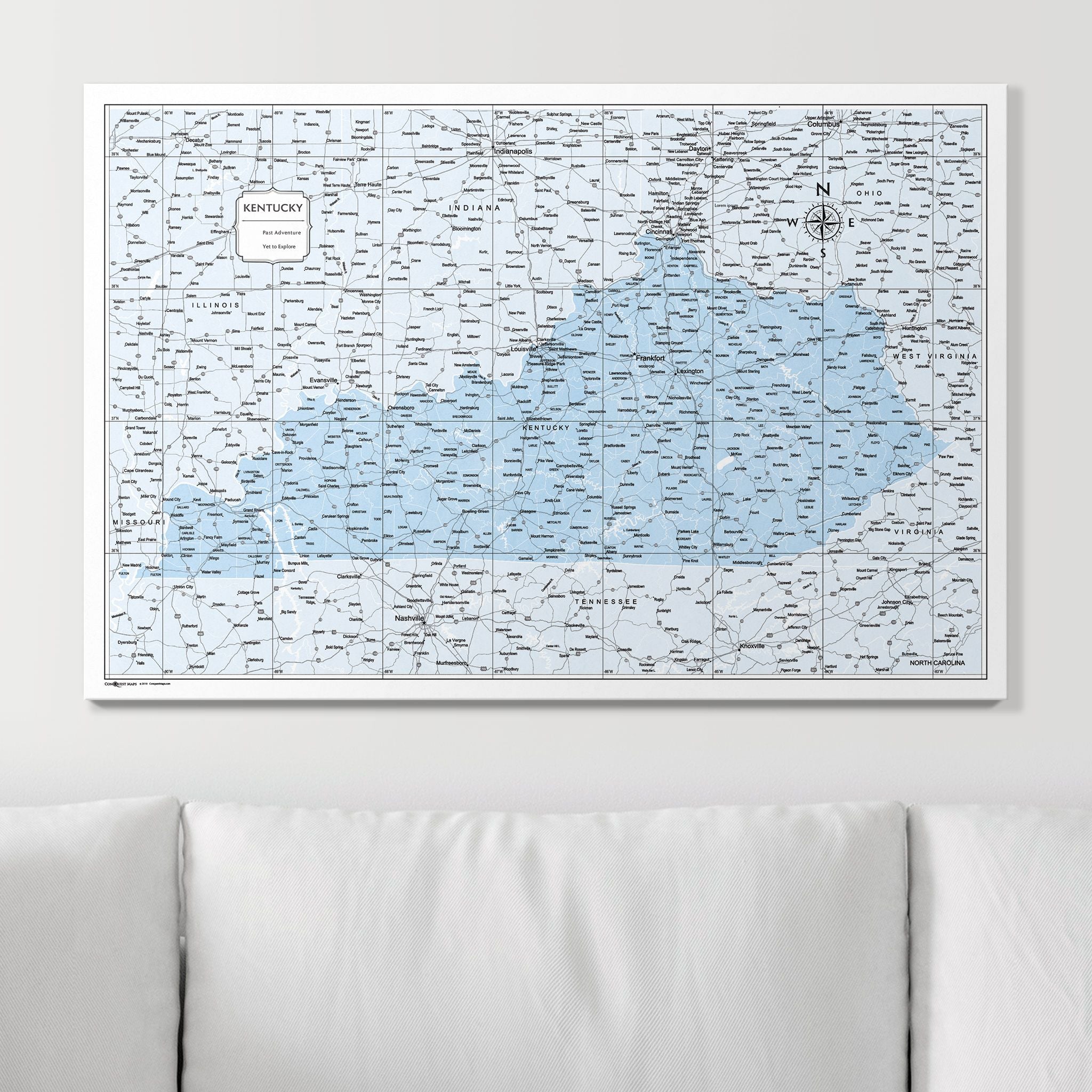 Push Pin Kentucky Map (Pin Board) - Light Blue Color Splash CM Pin Board