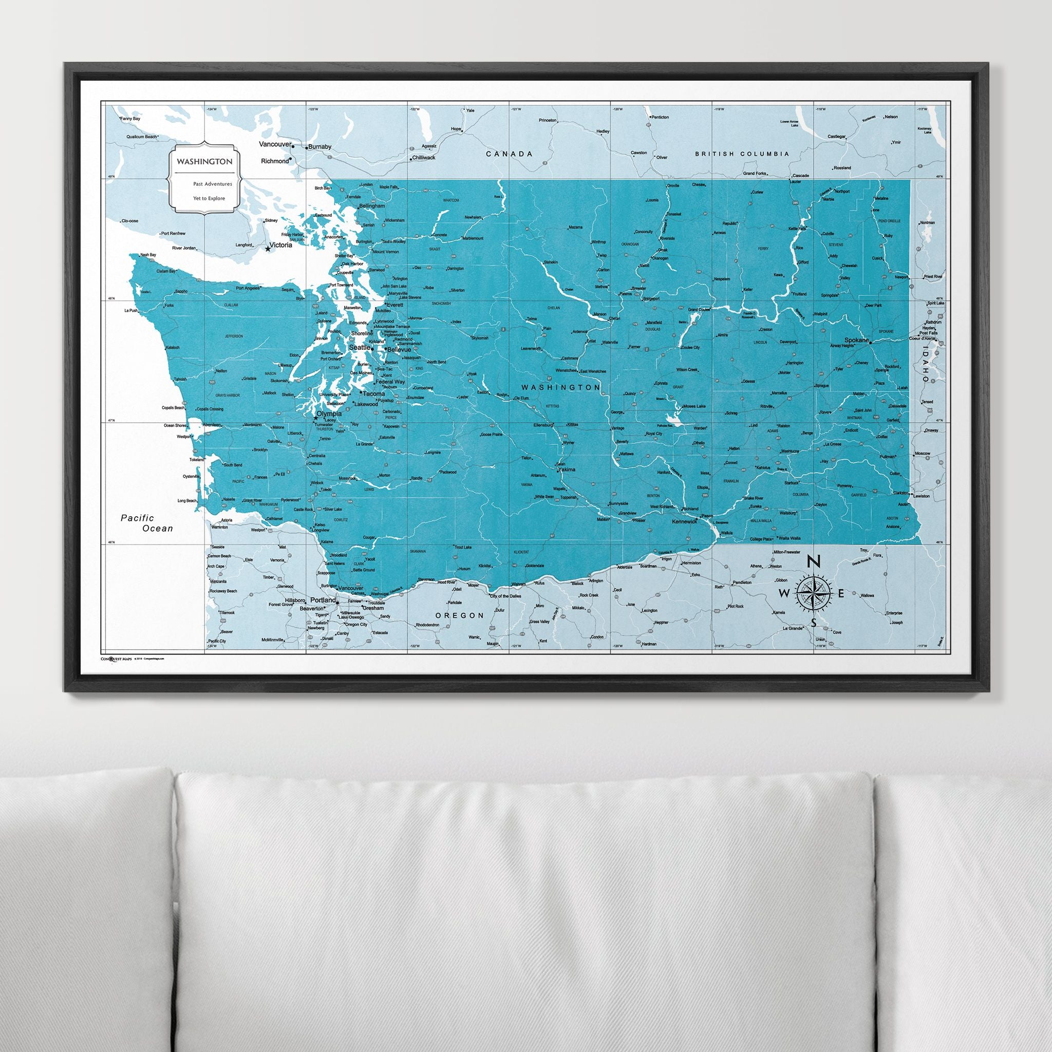 Push Pin Washington Map (Pin Board) - Teal Color Splash CM Pin Board