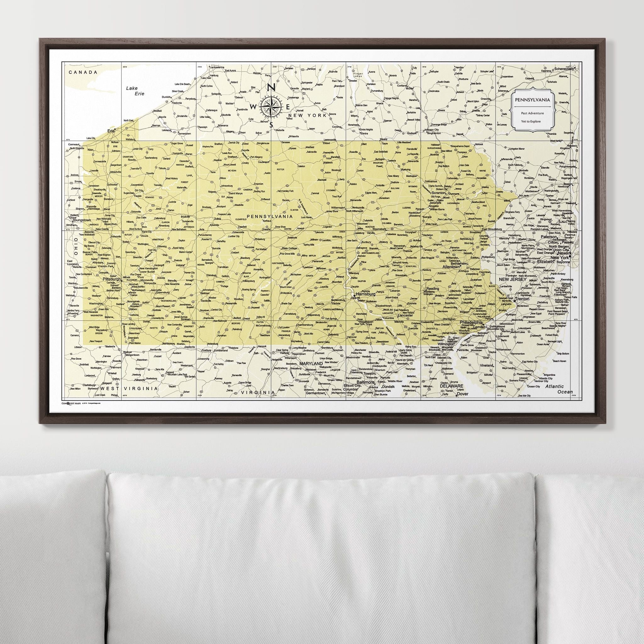 Push Pin Pennsylvania Map (Pin Board) - Yellow Color Splash CM Pin Board