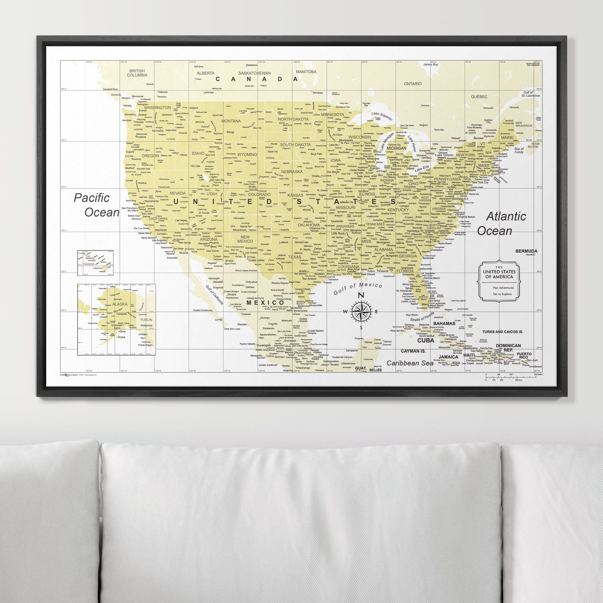 Push Pin USA Map (Pin Board) - Yellow Color Splash CM Pin Board