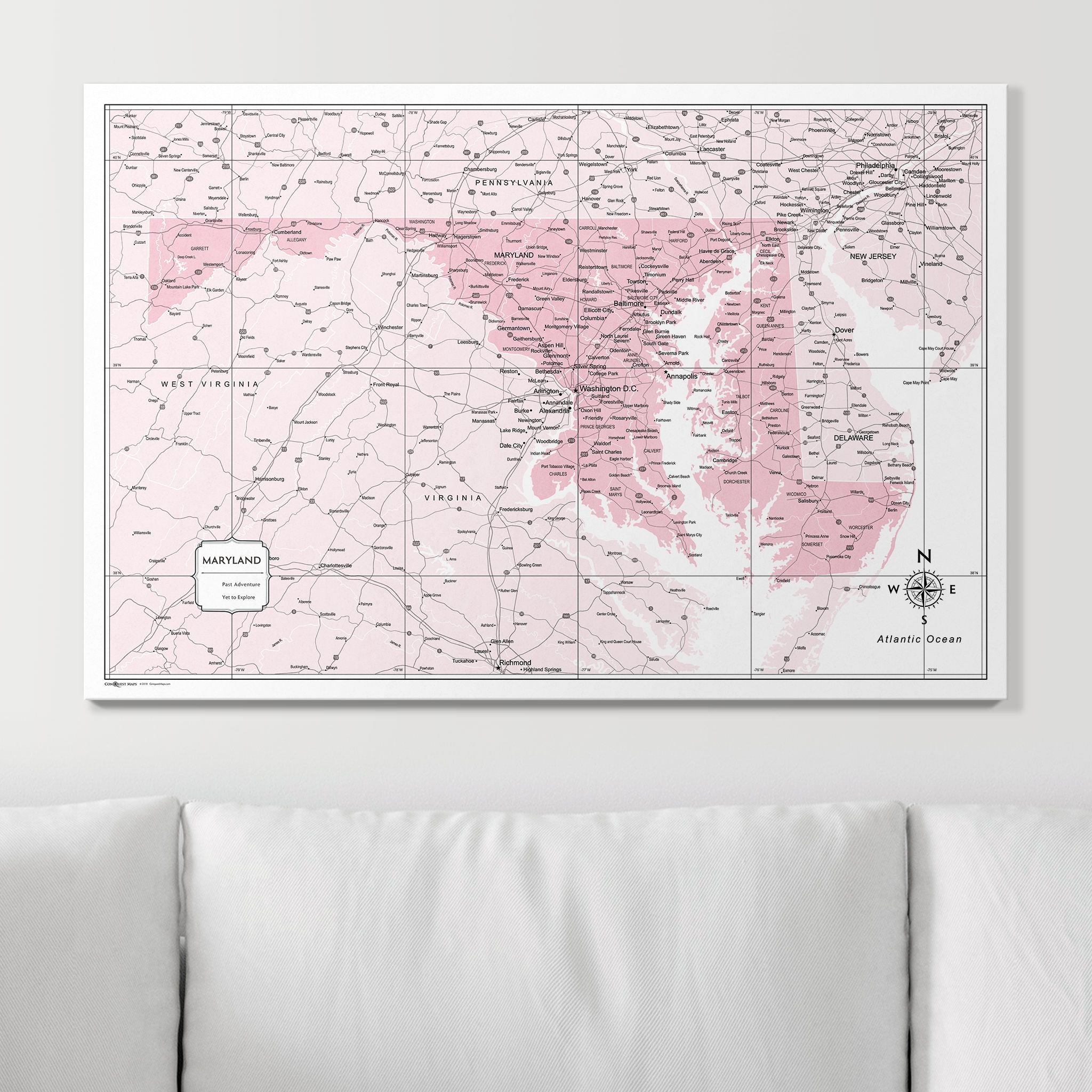 Push Pin Maryland Map (Pin Board) - Pink Color Splash CM Pin Board