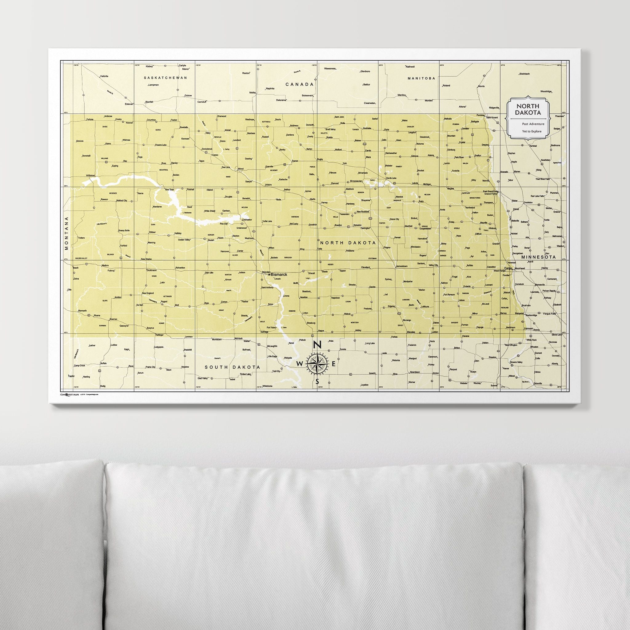 Push Pin North Dakota Map (Pin Board) - Yellow Color Splash CM Pin Board