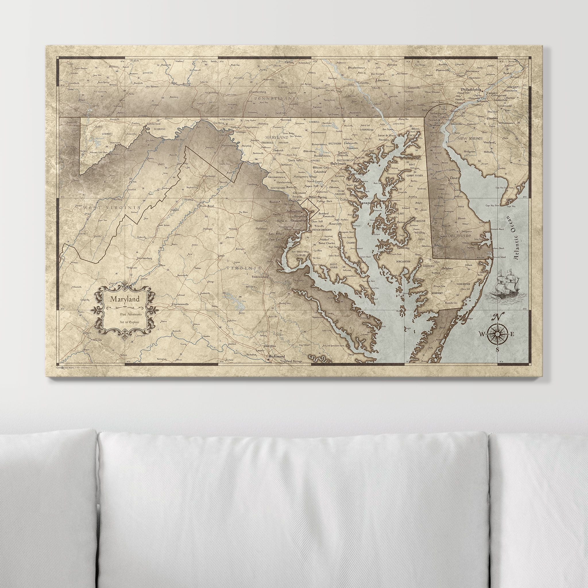 Push Pin Maryland Map (Pin Board) - Rustic Vintage CM Pin Board