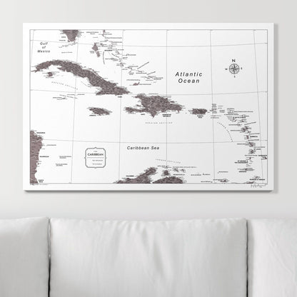 Push Pin Caribbean Map (Pin Board) - Dark Brown Color Splash CM Pin Board