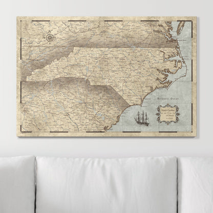 Push Pin North Carolina Map (Pin Board) - Rustic Vintage CM Pin Board