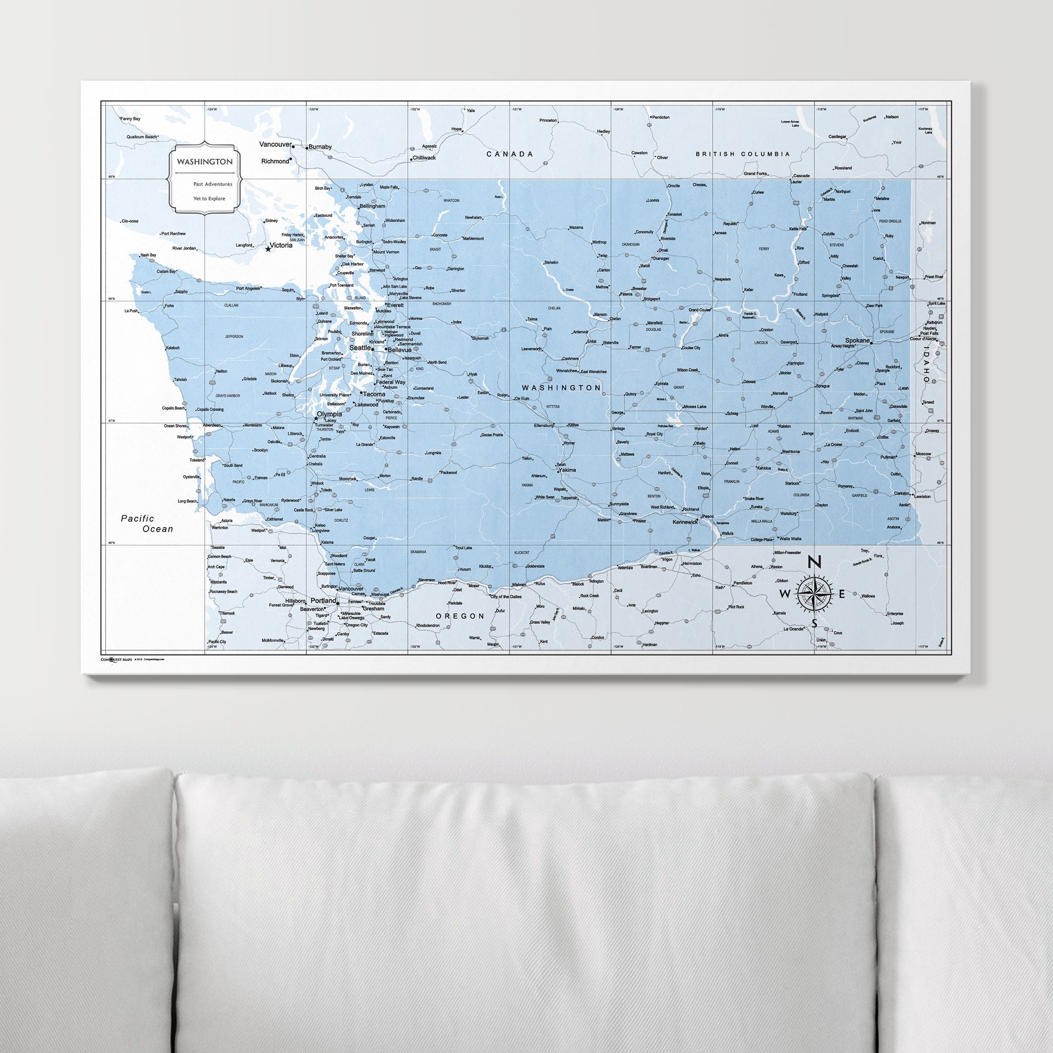 Push Pin Washington Map (Pin Board) - Light Blue Color Splash CM Pin Board