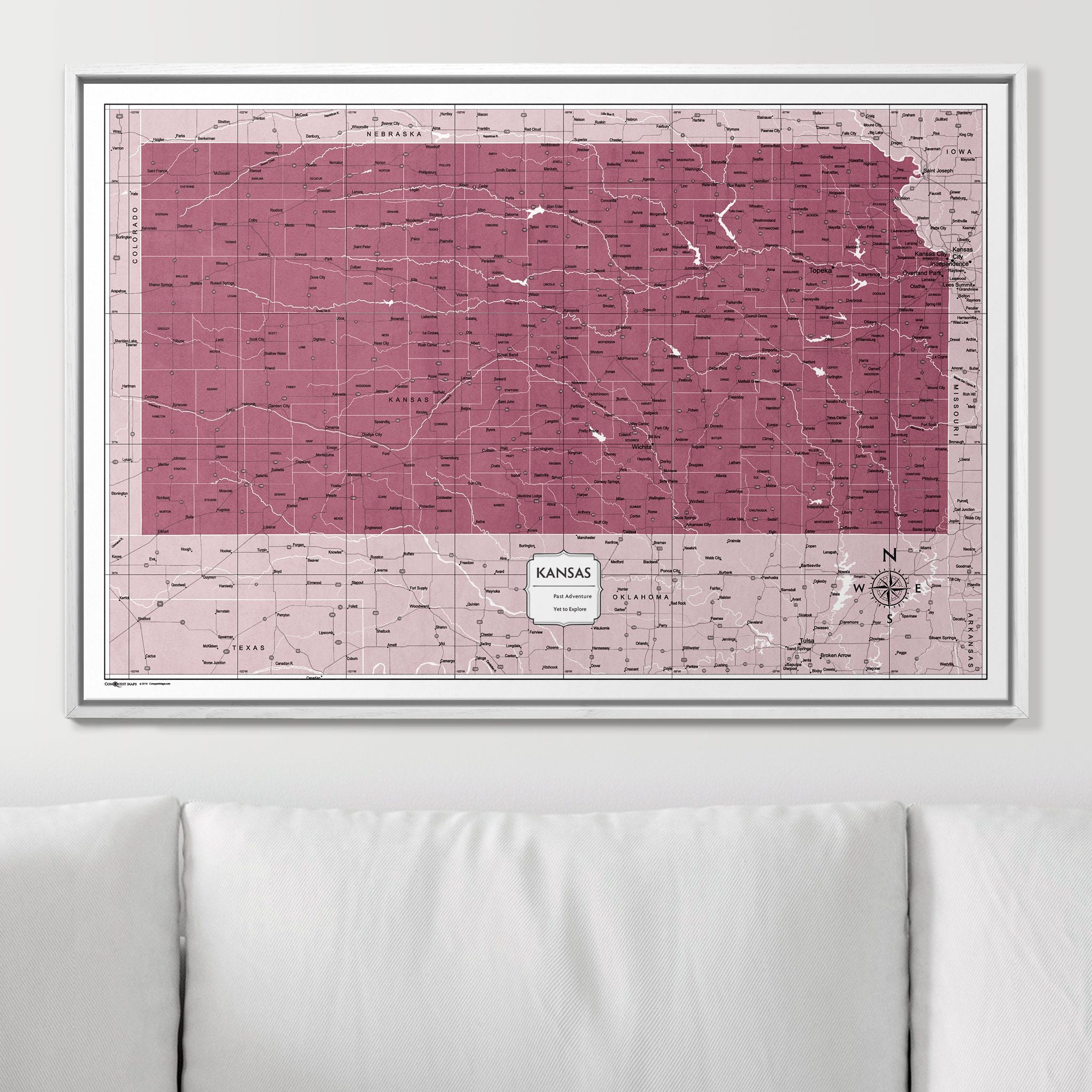 Push Pin Kansas Map (Pin Board) - Burgundy Color Splash CM Pin Board