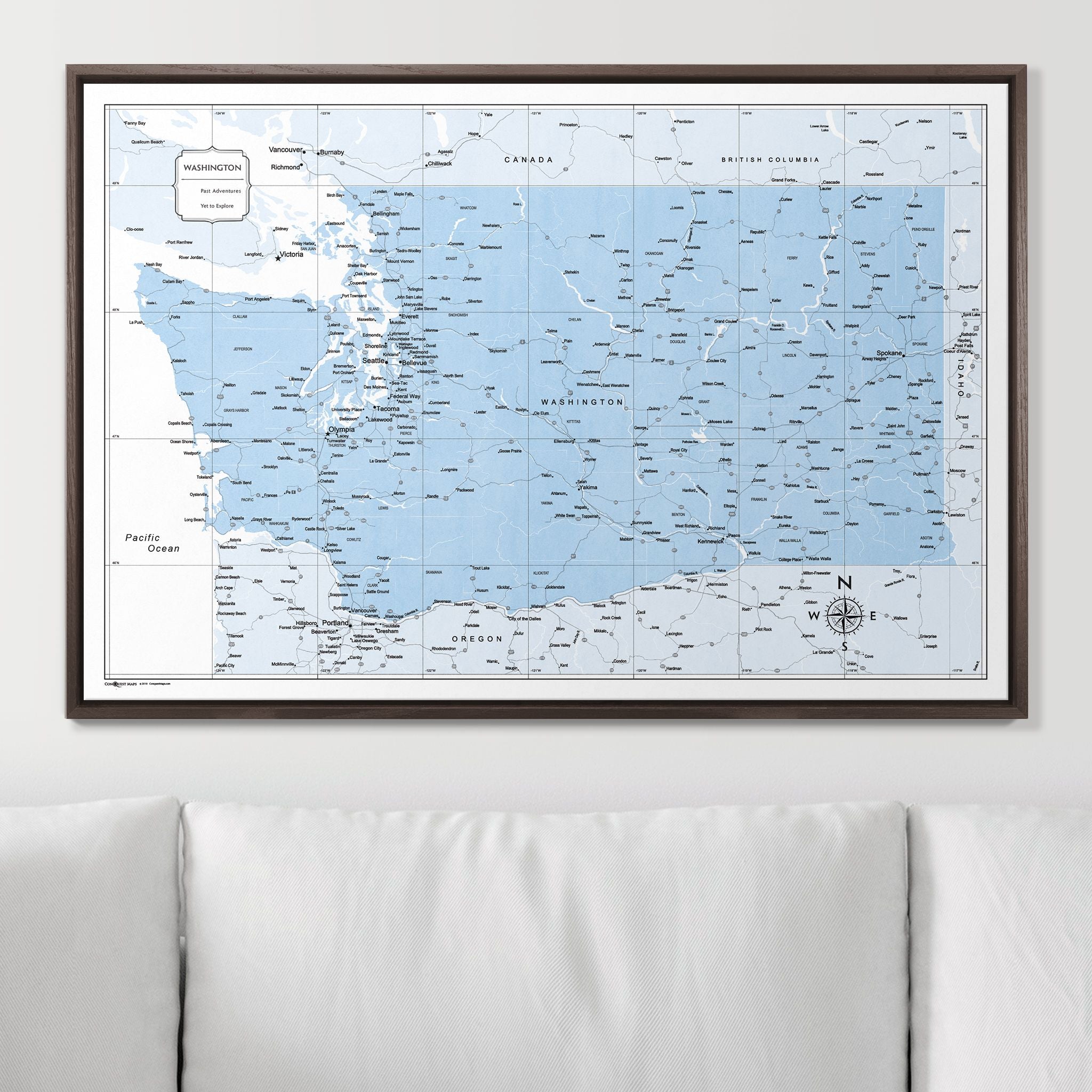 Push Pin Washington Map (Pin Board) - Light Blue Color Splash CM Pin Board