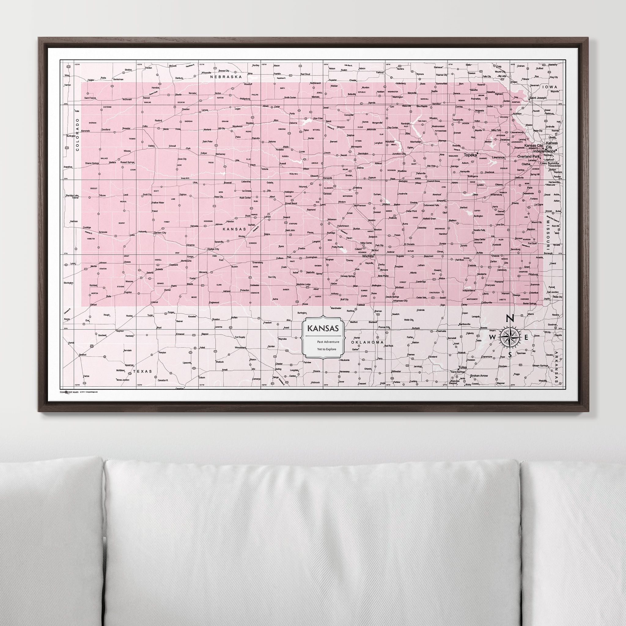 Push Pin Kansas Map (Pin Board) - Pink Color Splash CM Pin Board