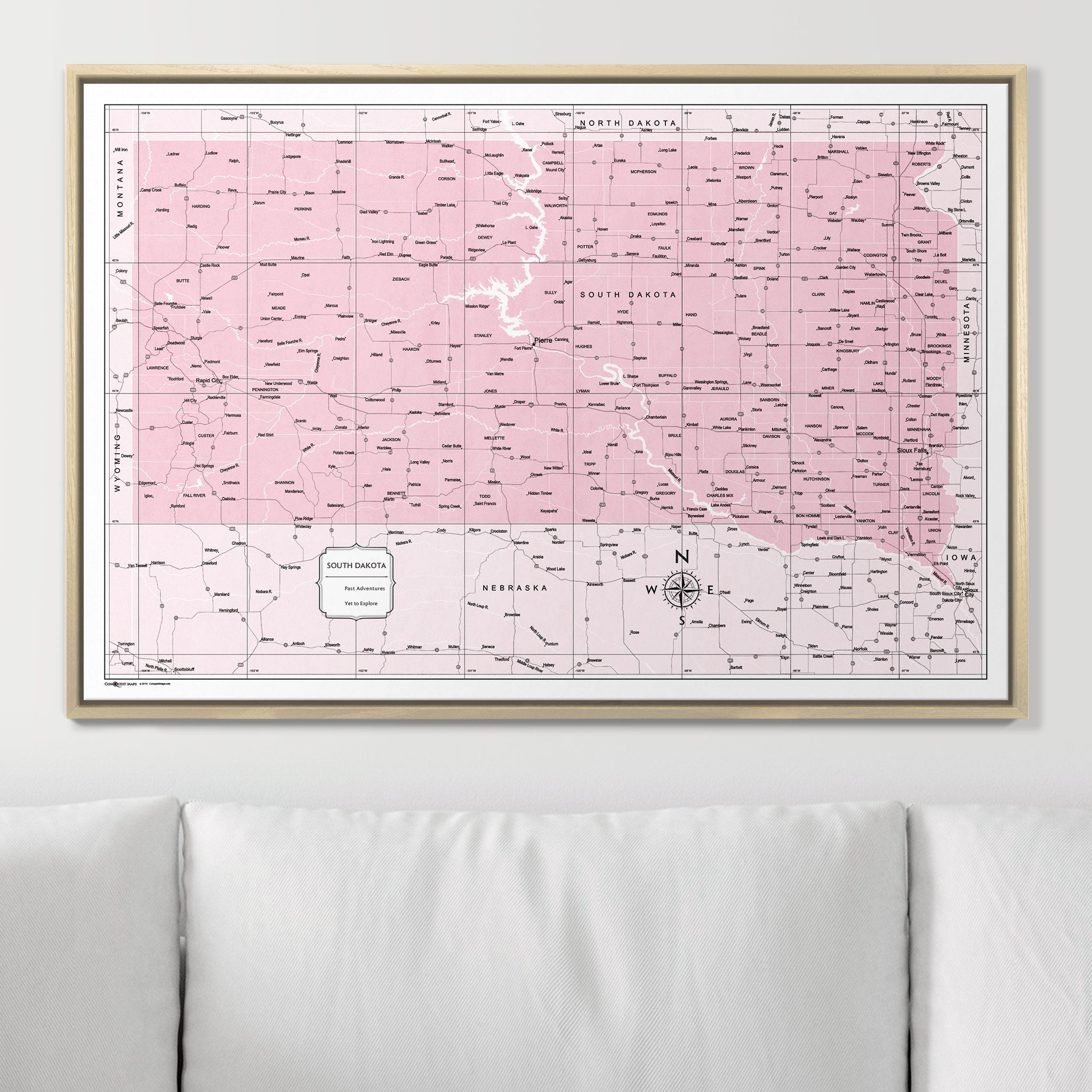 Push Pin South Dakota Map (Pin Board) - Pink Color Splash CM Pin Board