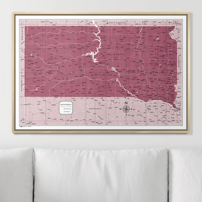 Push Pin South Dakota Map (Pin Board) - Burgundy Color Splash CM Pin Board