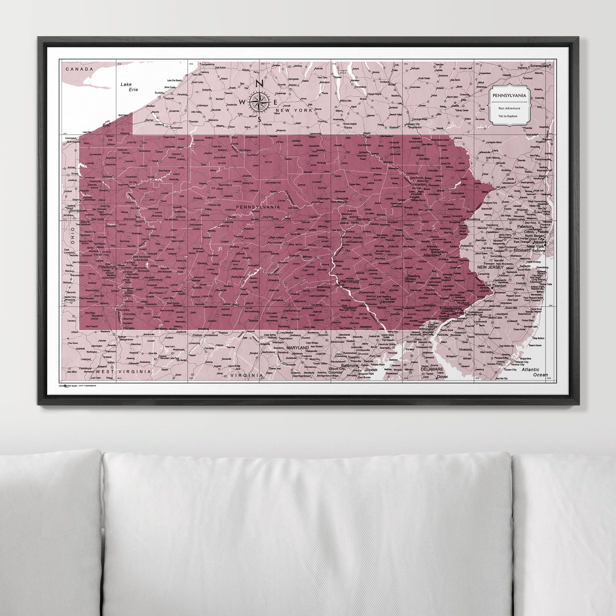 Push Pin Pennsylvania Map (Pin Board) - Burgundy Color Splash CM Pin Board