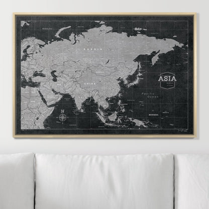 Push Pin Asia Map (Pin Board) - Modern Slate CM Pin Board