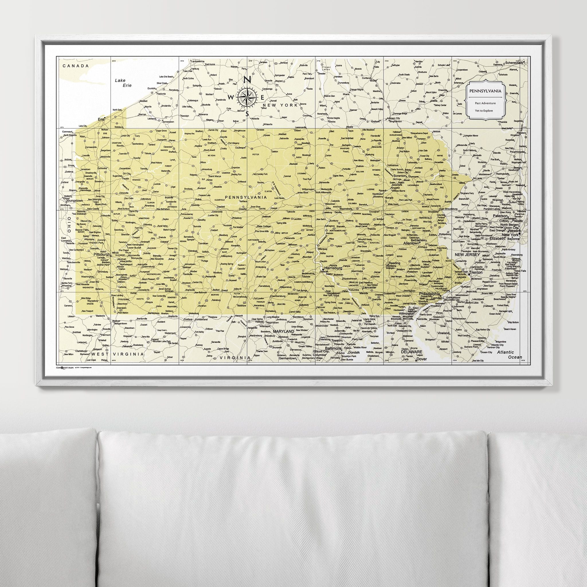 Push Pin Pennsylvania Map (Pin Board) - Yellow Color Splash CM Pin Board