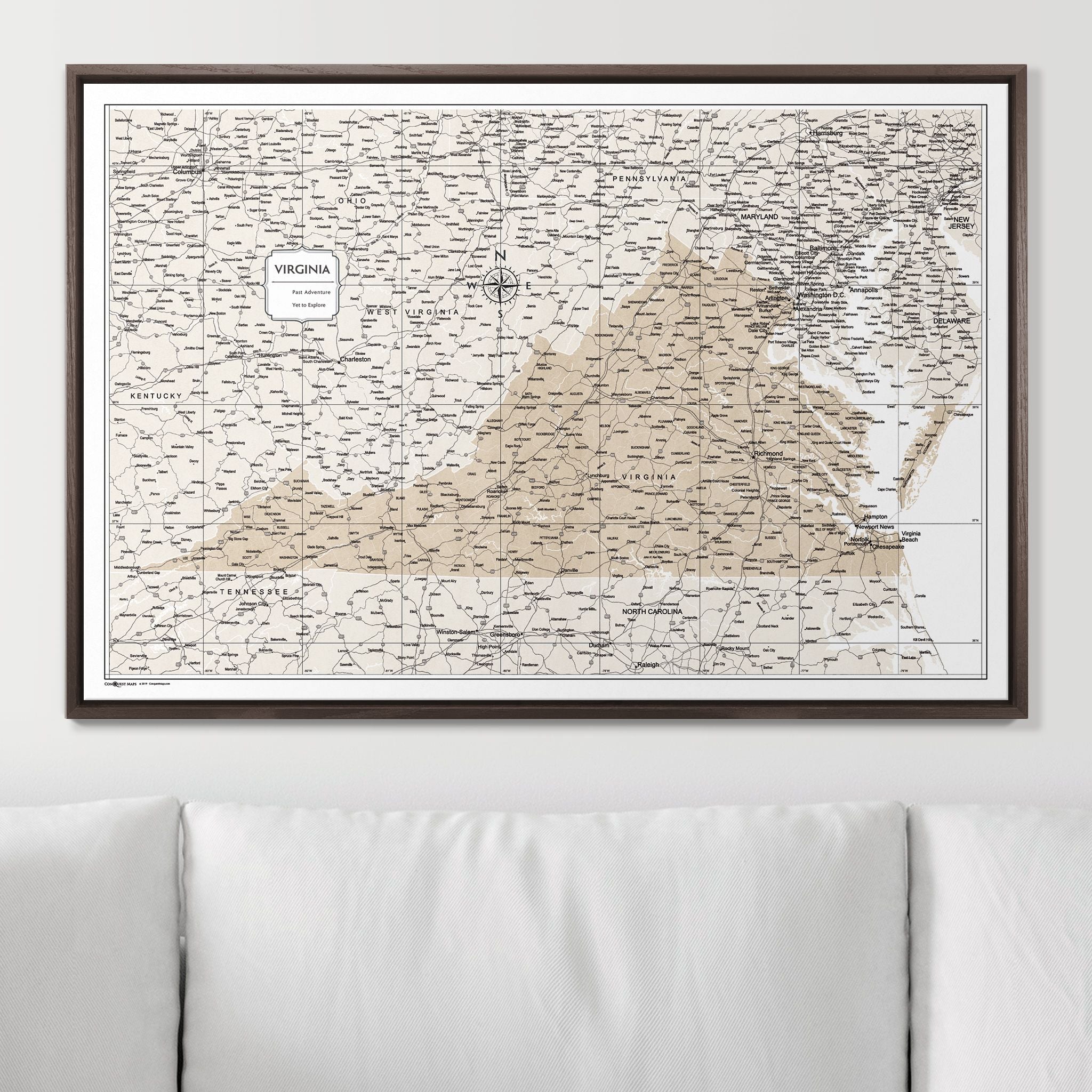 Push Pin Virginia Map (Pin Board) - Light Brown Color Splash CM Pin Board