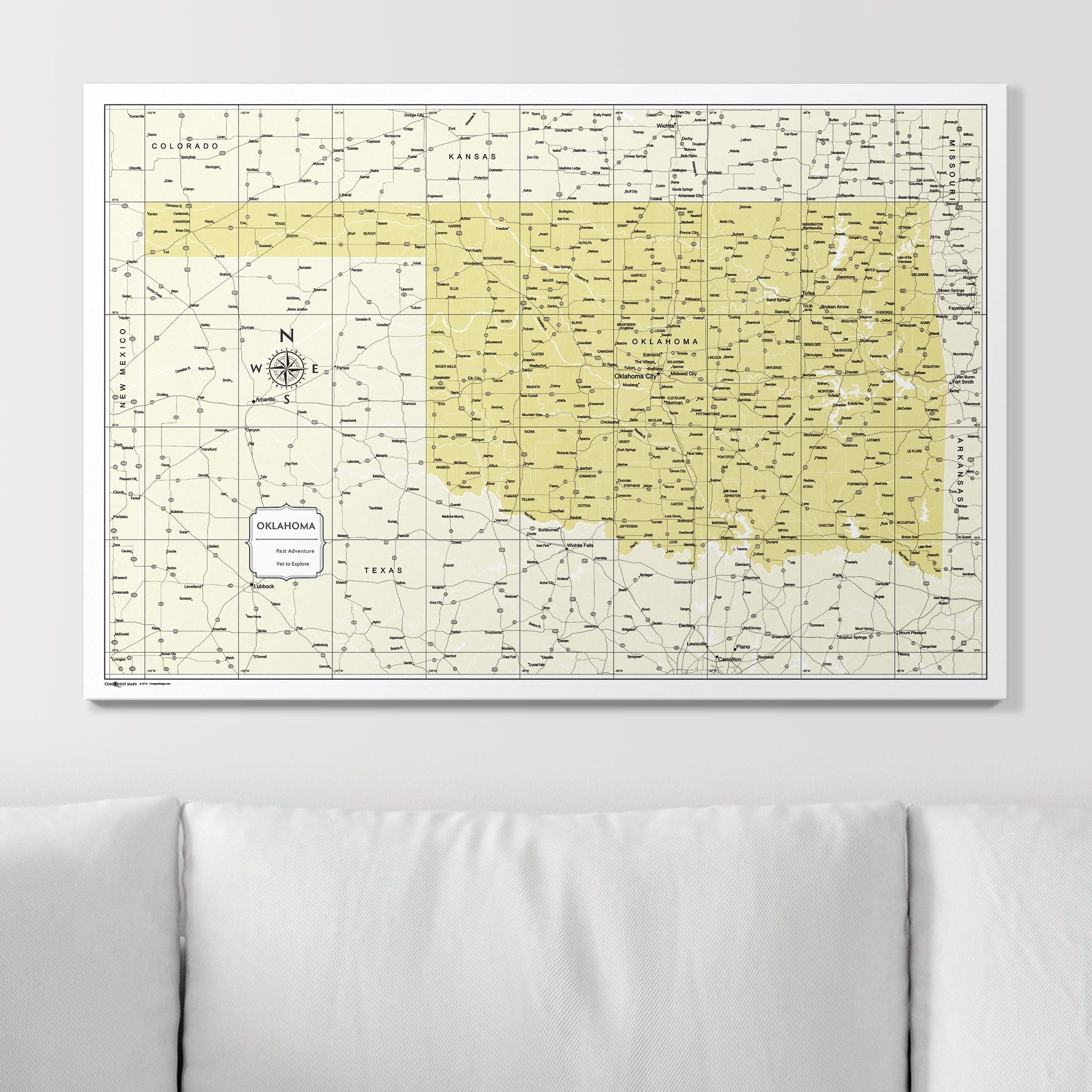 Push Pin Oklahoma Map (Pin Board) - Yellow Color Splash CM Pin Board