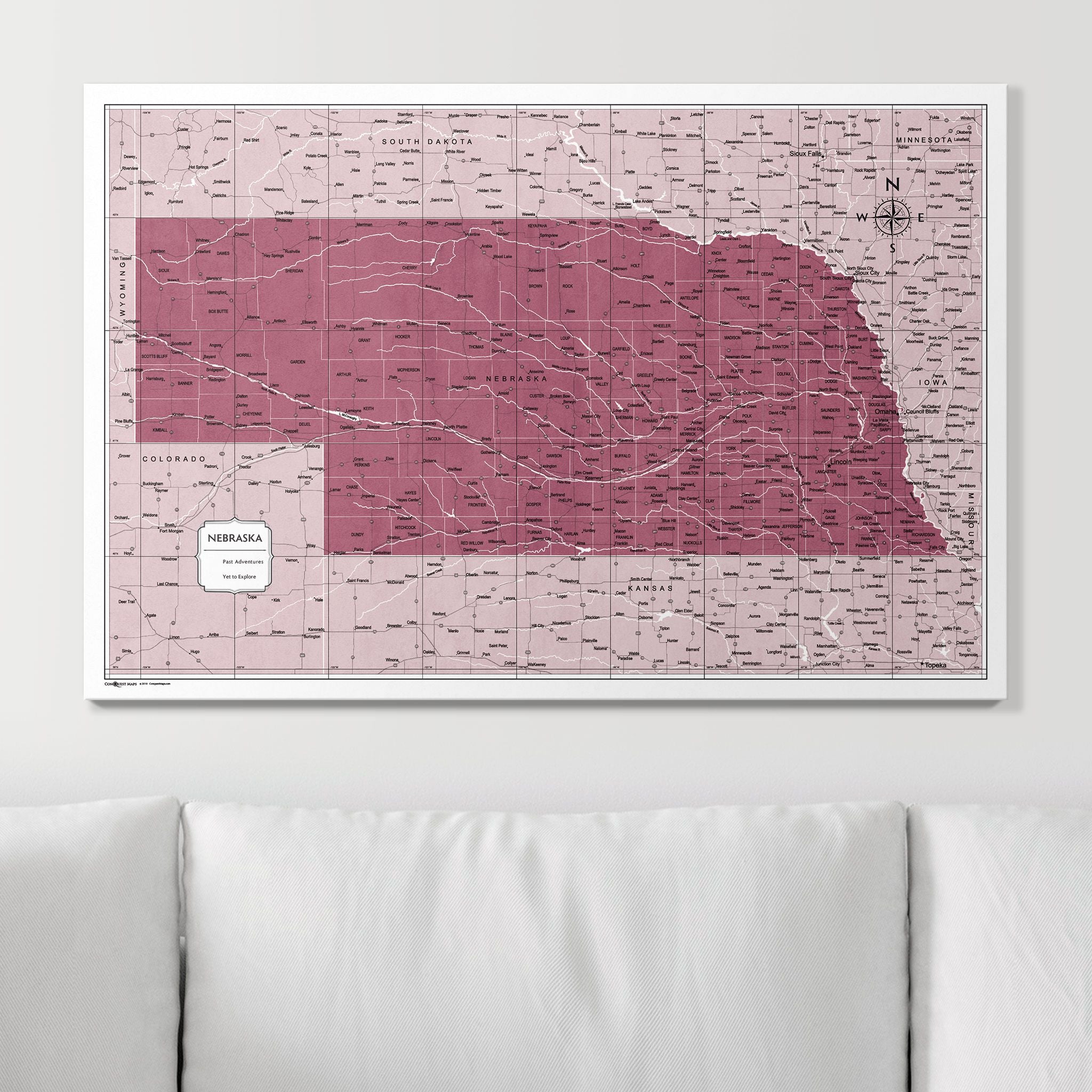 Push Pin Nebraska Map (Pin Board) - Burgundy Color Splash CM Pin Board