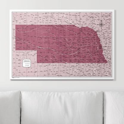 Push Pin Nebraska Map (Pin Board) - Burgundy Color Splash CM Pin Board