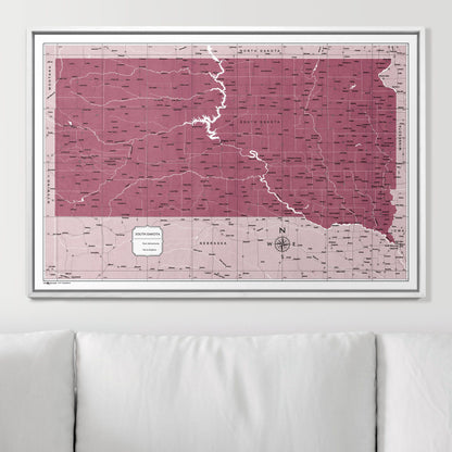 Push Pin South Dakota Map (Pin Board) - Burgundy Color Splash CM Pin Board