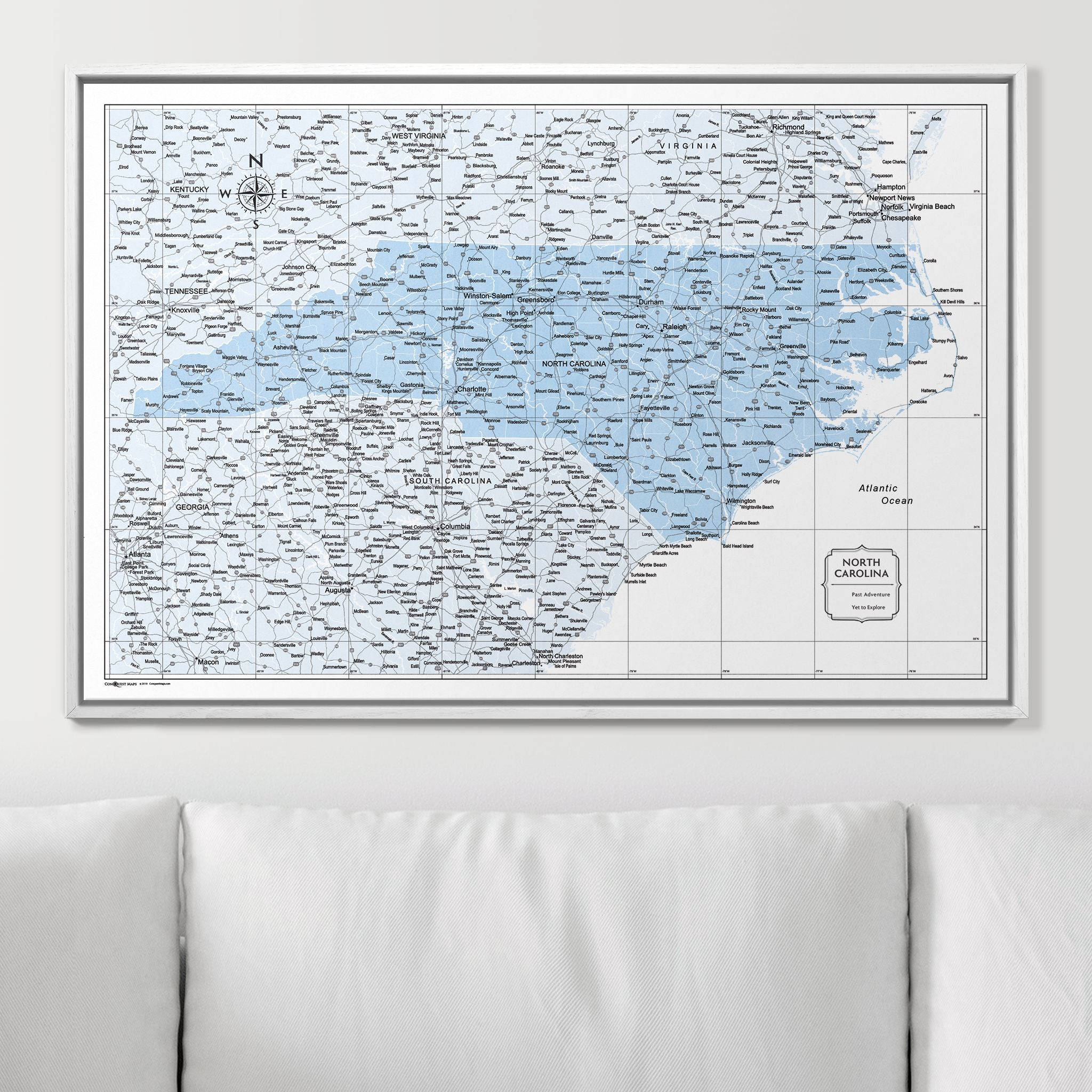 Push Pin North Carolina Map (Pin Board) - Light Blue Color Splash CM Pin Board