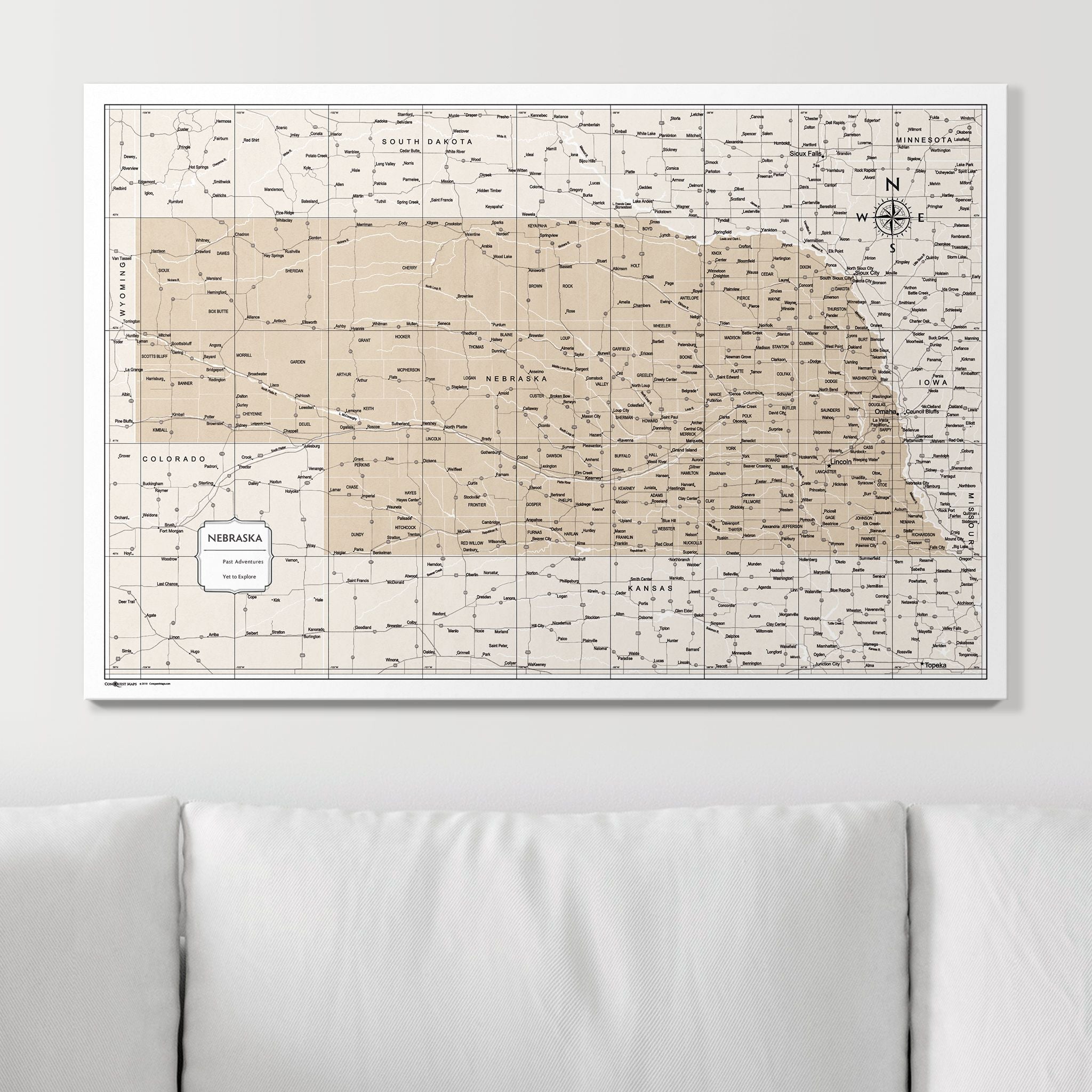 Push Pin Nebraska Map (Pin Board) - Light Brown Color Splash CM Pin Board