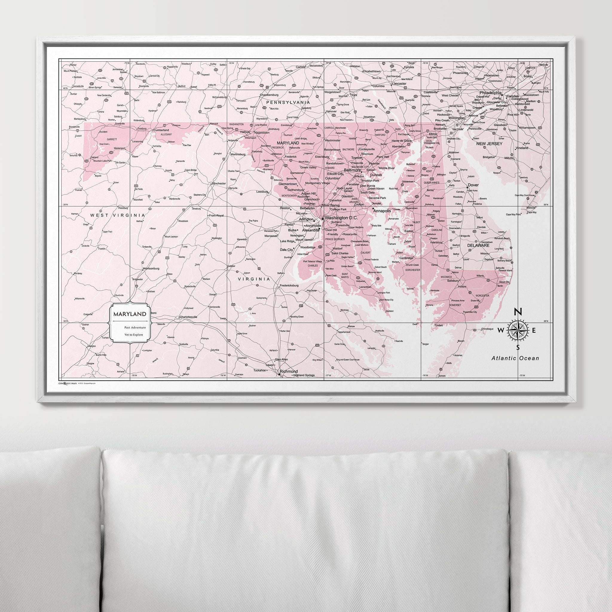 Push Pin Maryland Map (Pin Board) - Pink Color Splash CM Pin Board