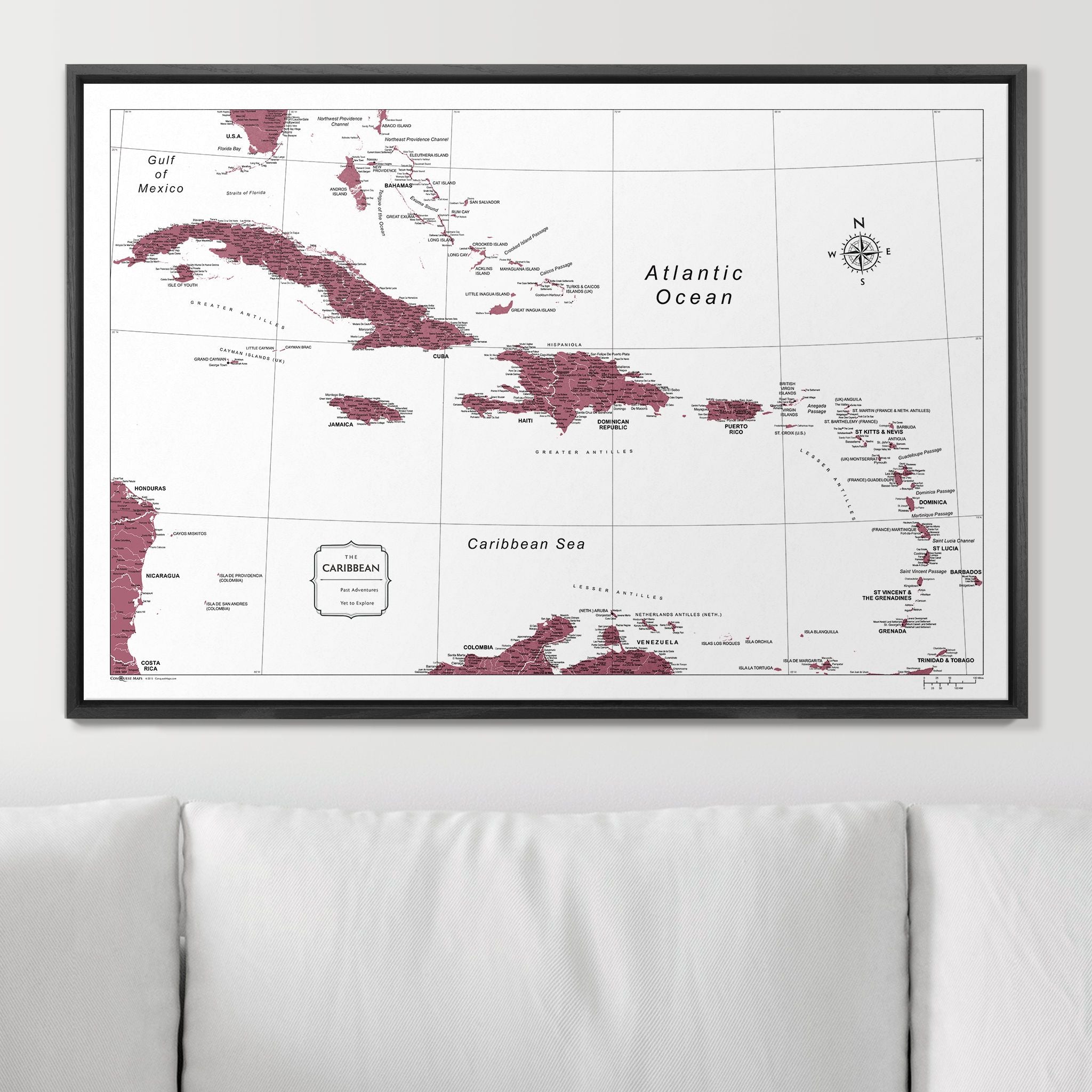 Push Pin Caribbean Map (Pin Board) - Burgundy Color Splash CM Pin Board