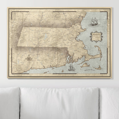 Push Pin Massachusetts Map (Pin Board) - Rustic Vintage CM Pin Board