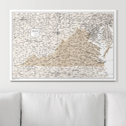 Push Pin Virginia Map (Pin Board) - Light Brown Color Splash CM Pin Board