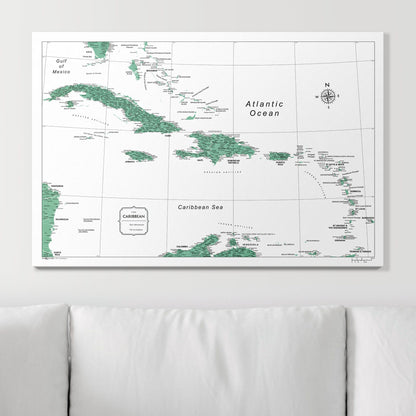 Push Pin Caribbean Map (Pin Board) - Green Color Splash CM Pin Board