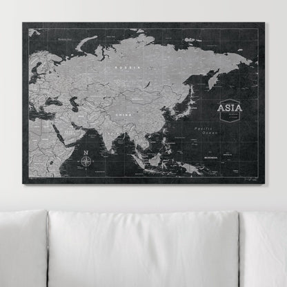 Push Pin Asia Map (Pin Board) - Modern Slate CM Pin Board