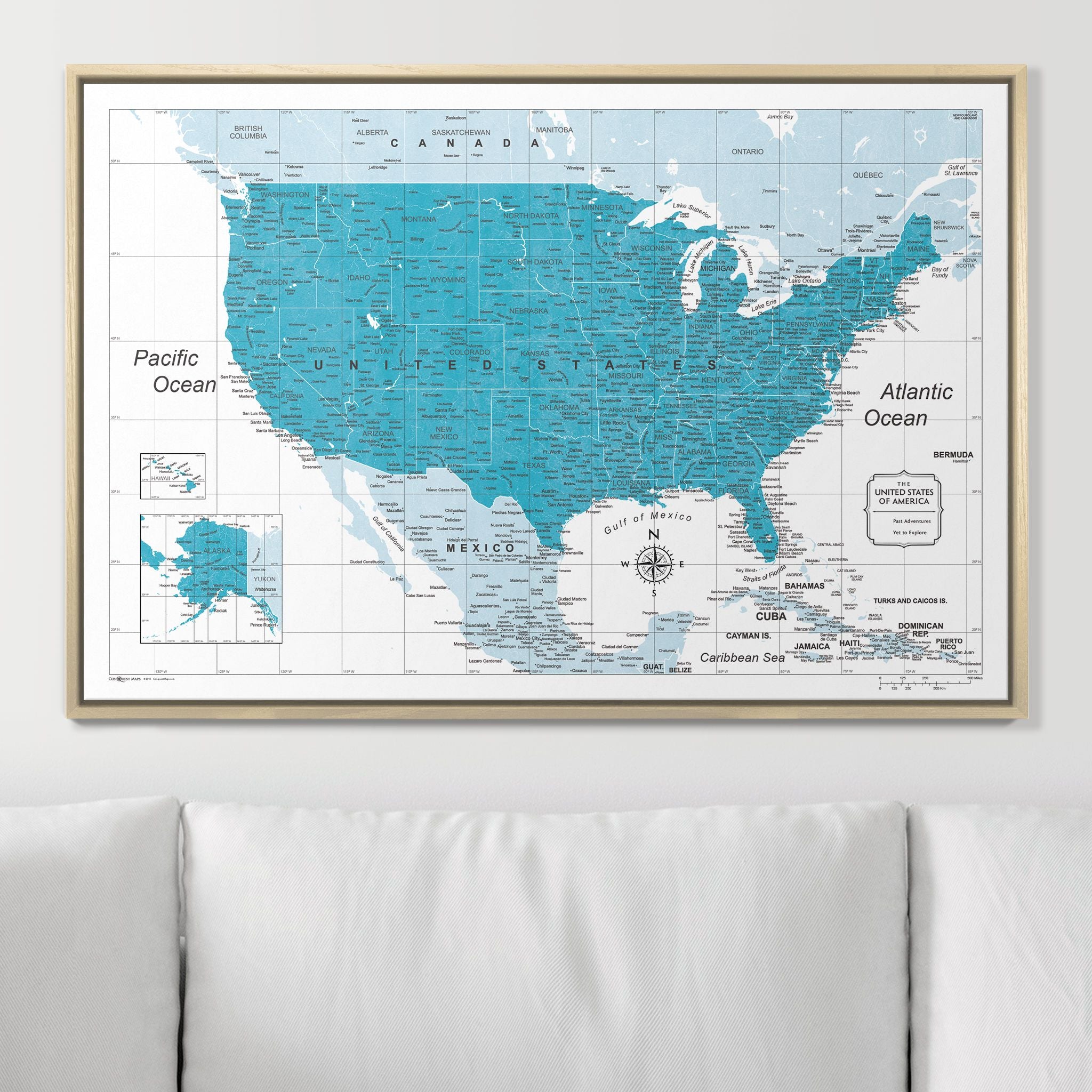 Push Pin USA Map (Pin Board) - Teal Color Splash CM Pin Board