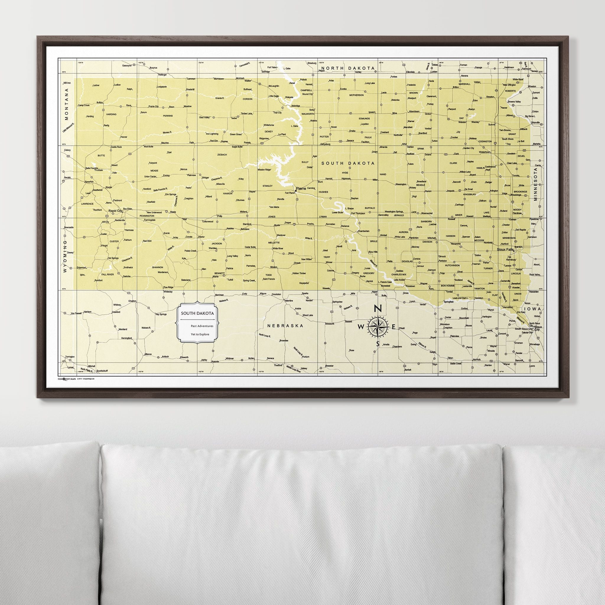 Push Pin South Dakota Map (Pin Board) - Yellow Color Splash CM Pin Board