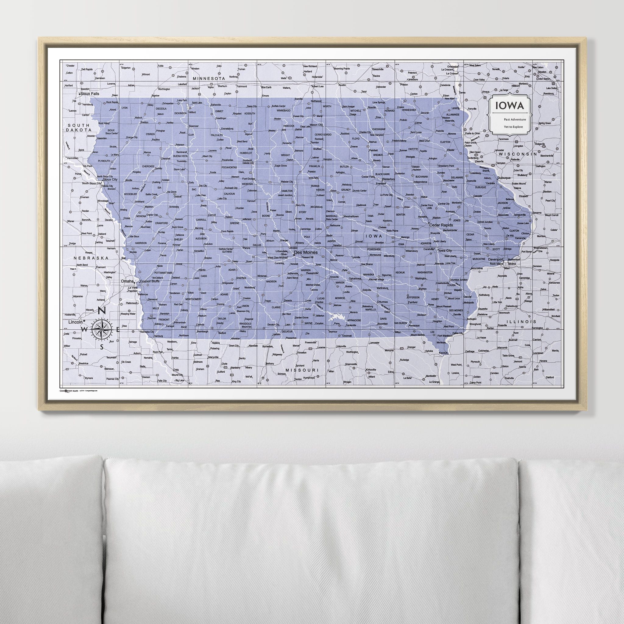 Push Pin Iowa Map (Pin Board) - Purple Color Splash CM Pin Board