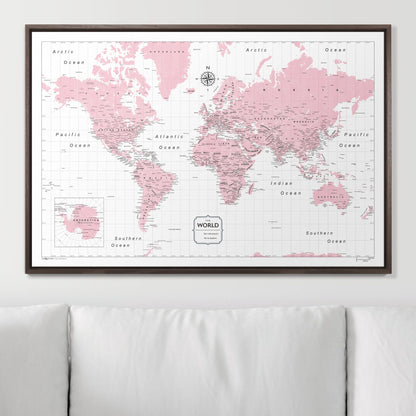 Push Pin World Map (Pin Board) - Pink Color Splash CM Pin Board