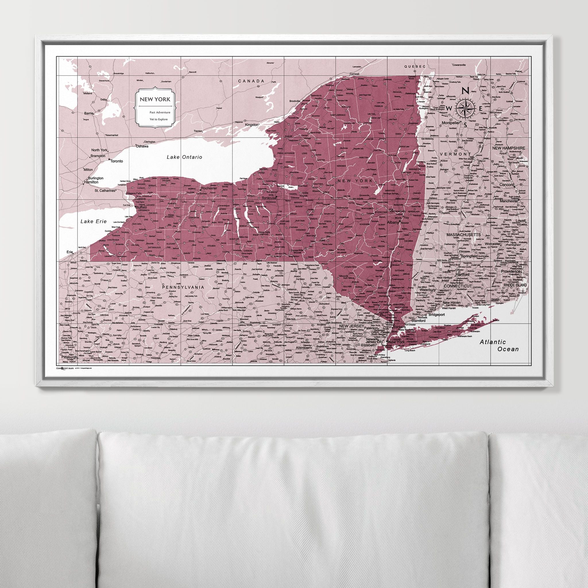 Push Pin New York Map (Pin Board) - Burgundy Color Splash CM Pin Board