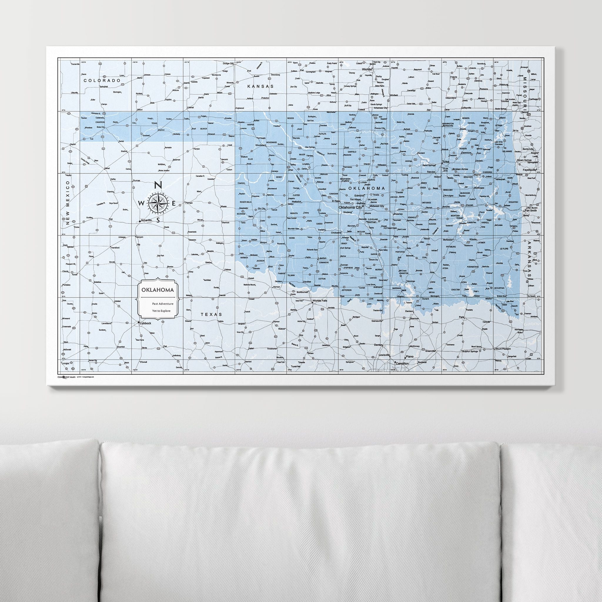 Push Pin Oklahoma Map (Pin Board) - Light Blue Color Splash CM Pin Board